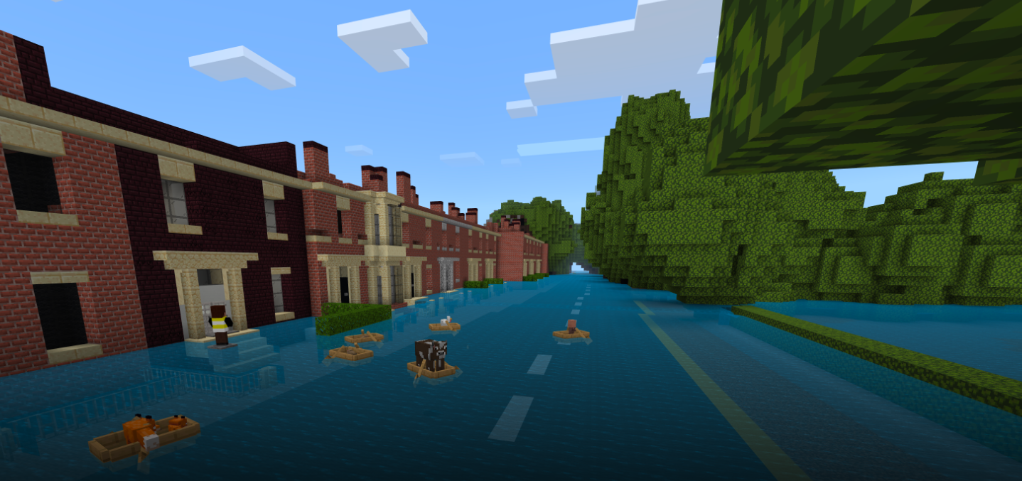 Minecraft view of flooded street